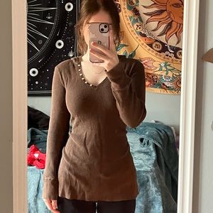 brown half button up shirt with a hood